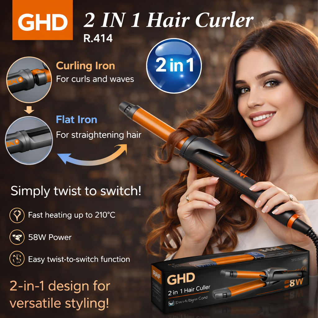 Italian GHD™ Professional 2-in-1 Hair Styler – Effortless Curls