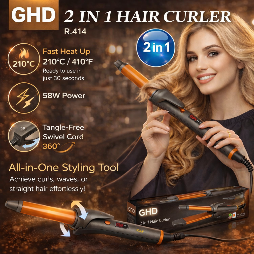 Italian GHD™ Professional 2-in-1 Hair Styler – Effortless Curls